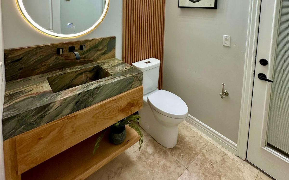 Custom marble bathroom vanity countertop with integrated sink in El Paso TX
