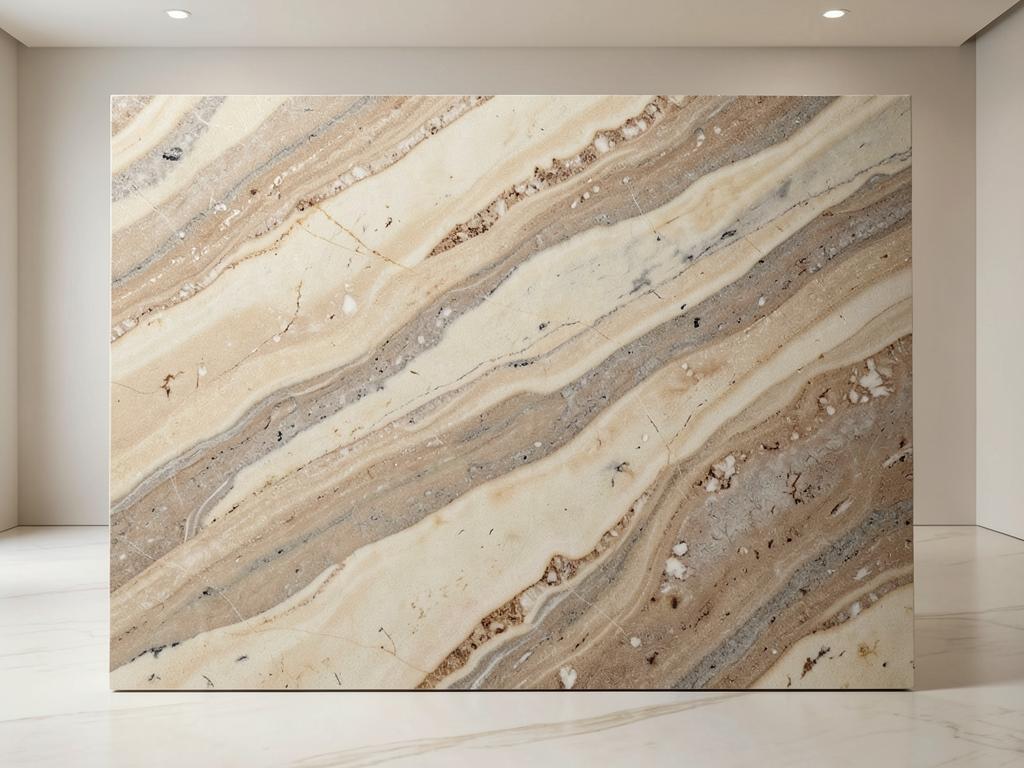 Fantasy Brown countertop material with cream, brown and gray flowing movement