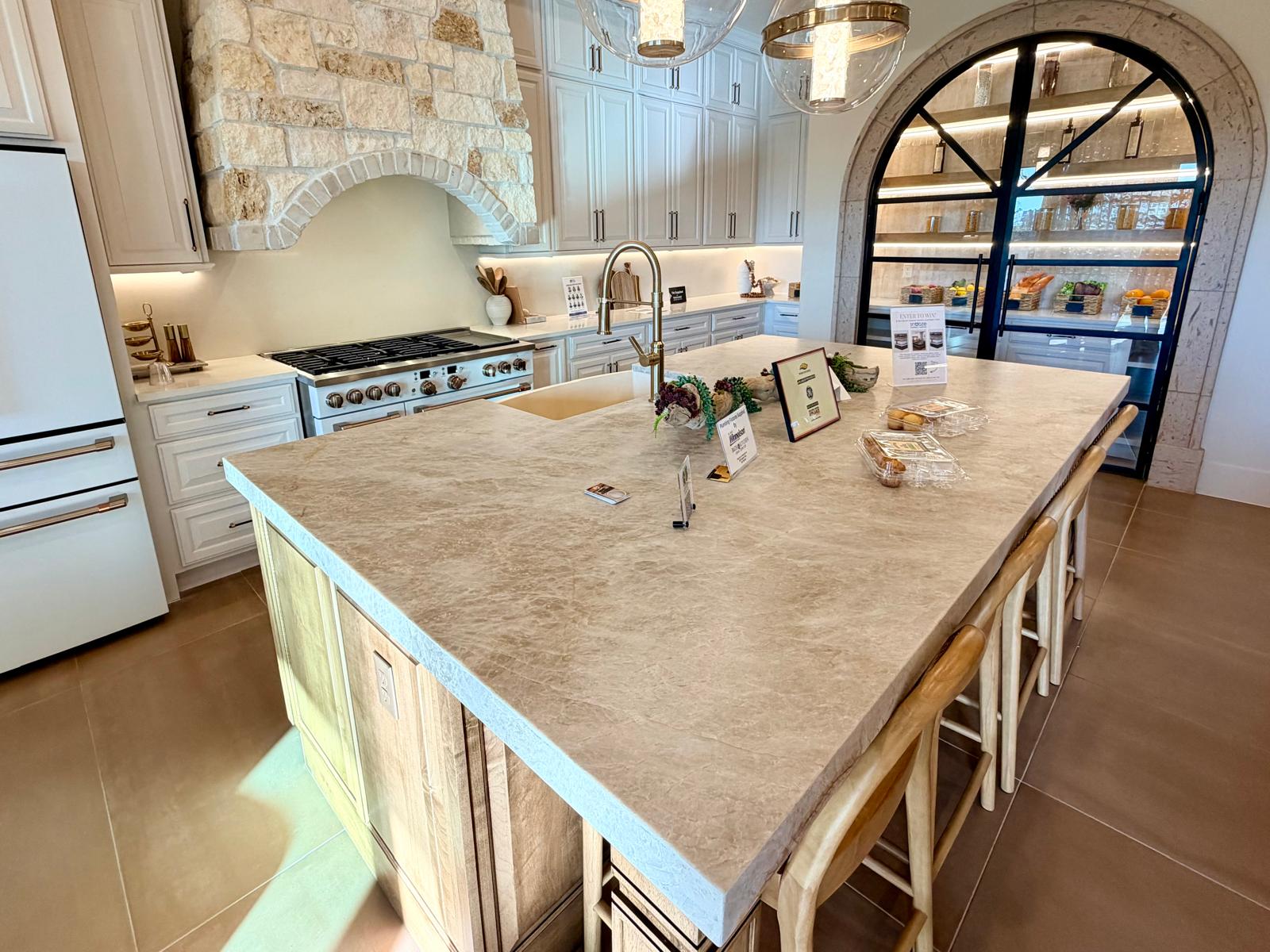 Custom quartzite kitchen island countertop installed by COMAF in El Paso TX