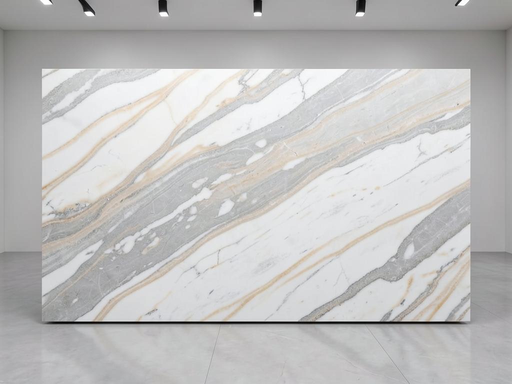 Mont Blanc quartzite countertop material with white surface and soft gray veining