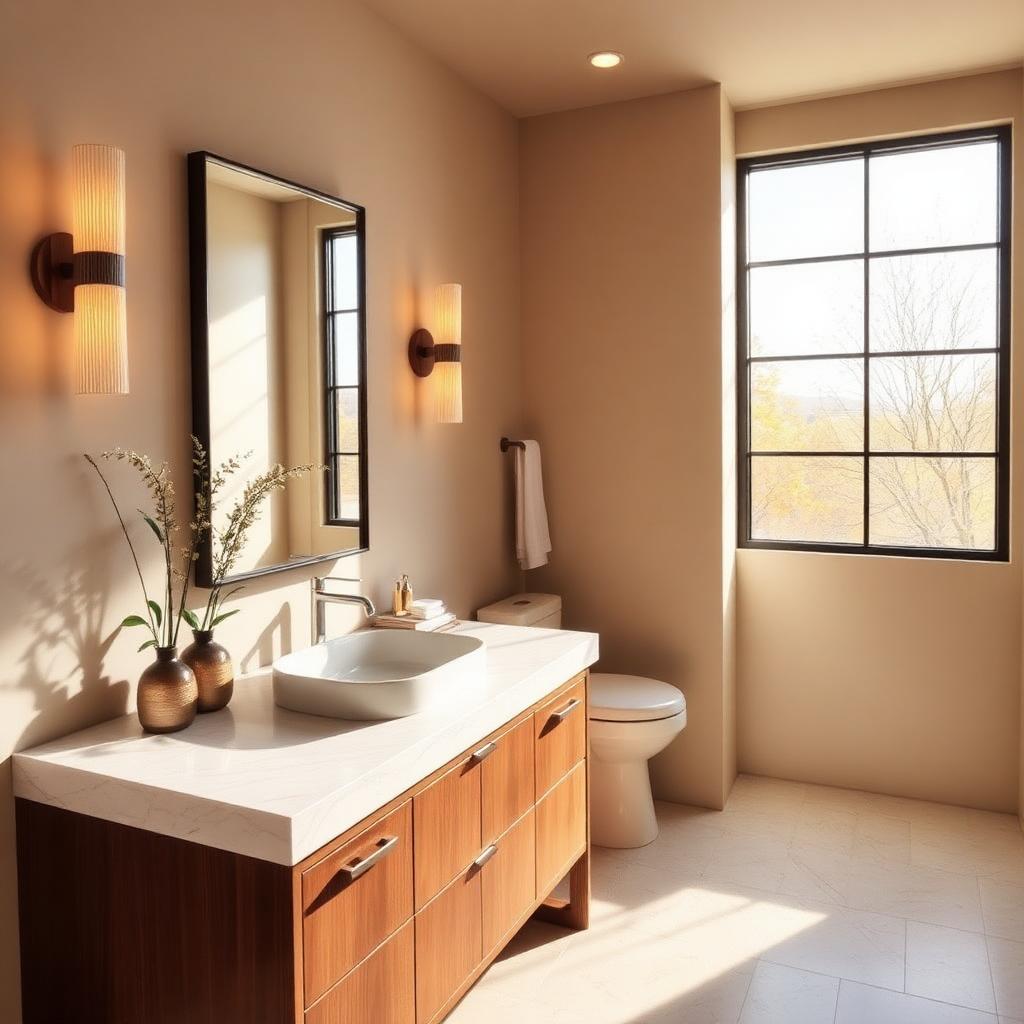 Modern El Paso bathroom vanity with polished quartz countertop and undermount sink