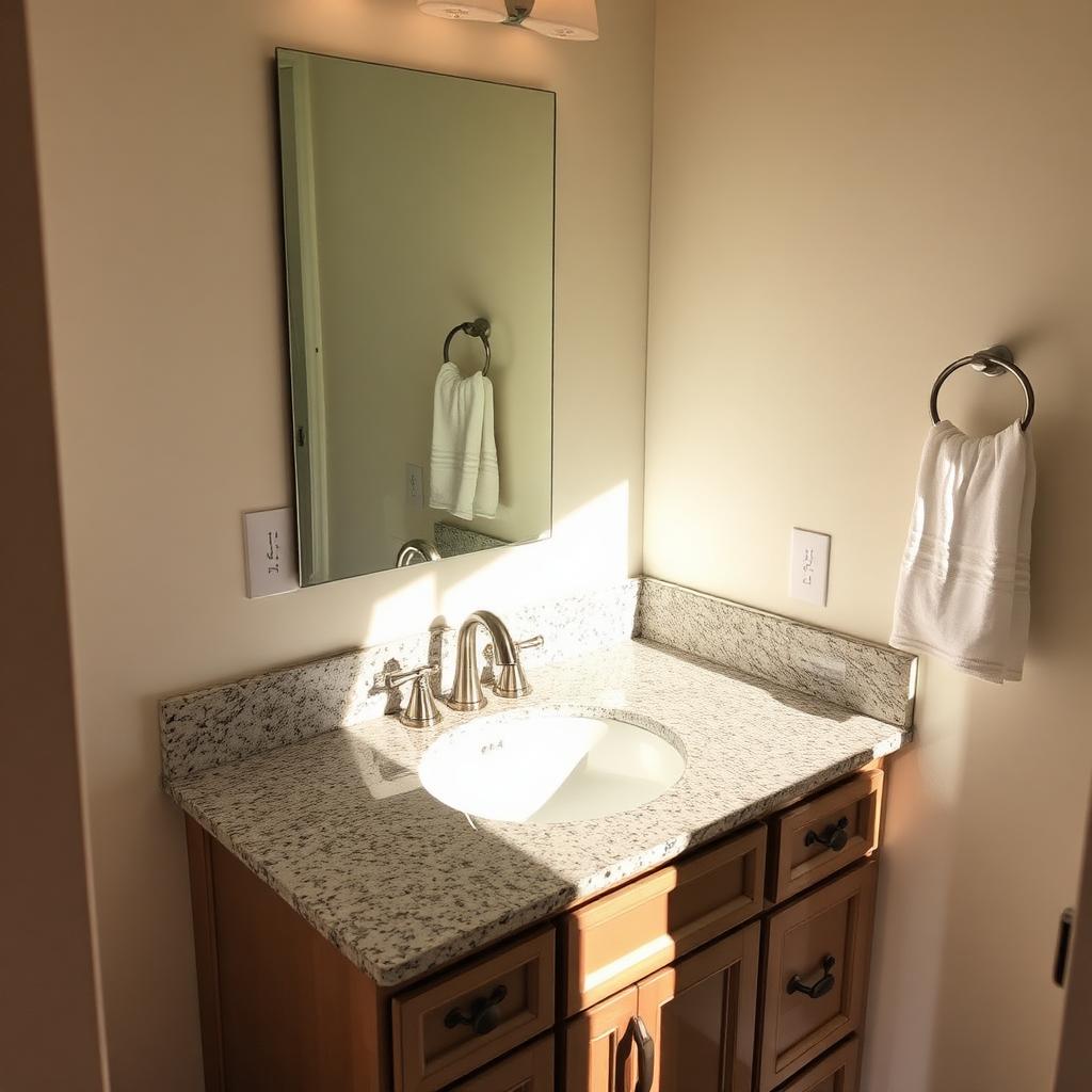 Affordable granite remnant bathroom vanity top in a bright El Paso bathroom
