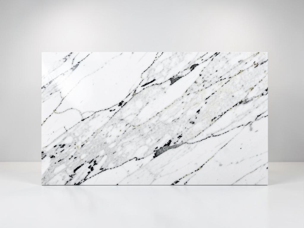 White Ice granite countertop material with white surface and black mineral veining